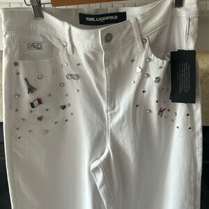 Karl Lagerfeld White Embellished Jeans